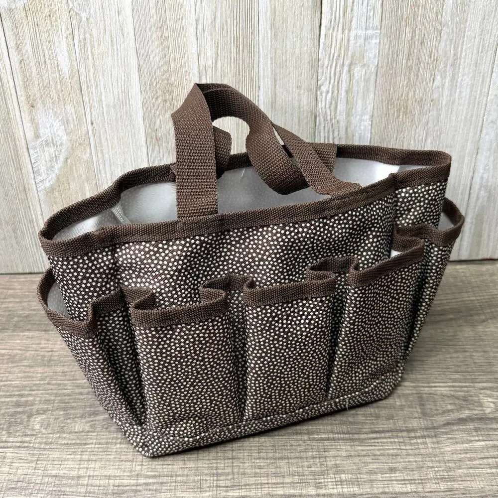 Thirty-One 5 Pocket Organizer Tote Pin Dots Brown Polka Dot Craft Caddy